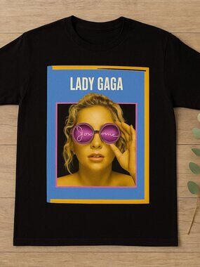 Lady Gaga Pop Art Graphic T-Shirt | Black Colorful Music Fan Tee